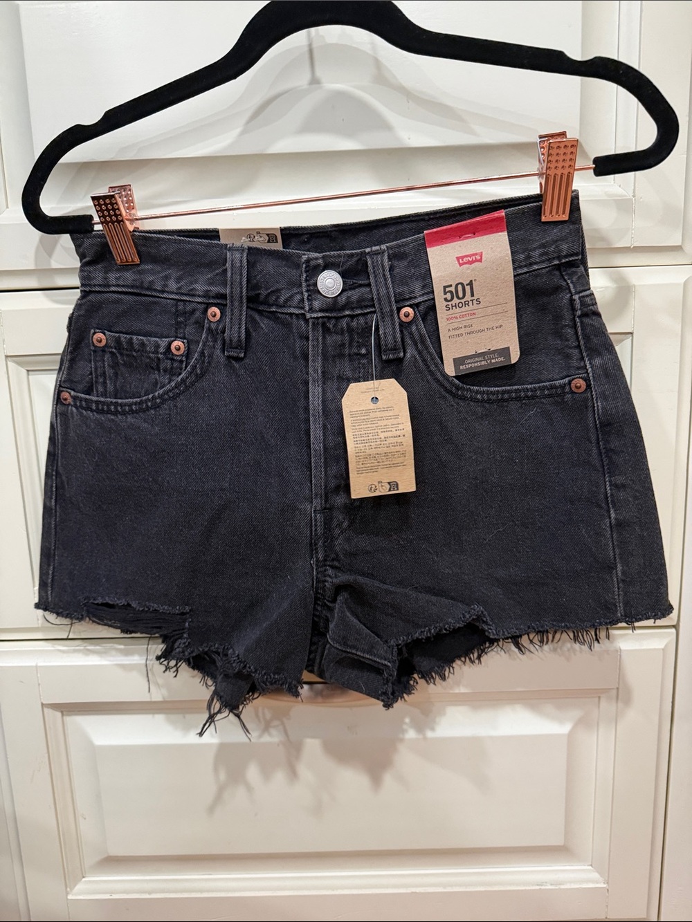 Levi's Black Frayed-Hem 501 Jean Shorts